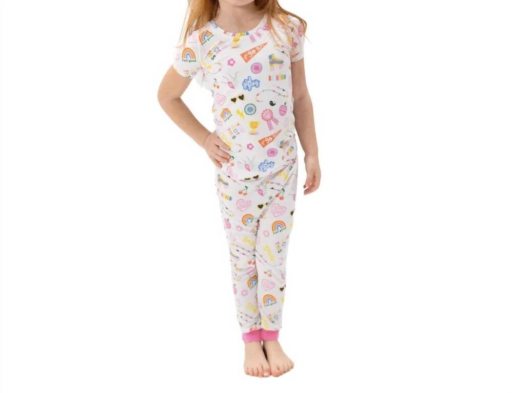 NEW ANGEL DEAR girls power bamboo short sleeve pajama set in pink
